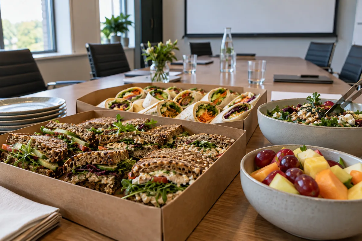 Frisk frokostbuffet anrettet i mødelokalet