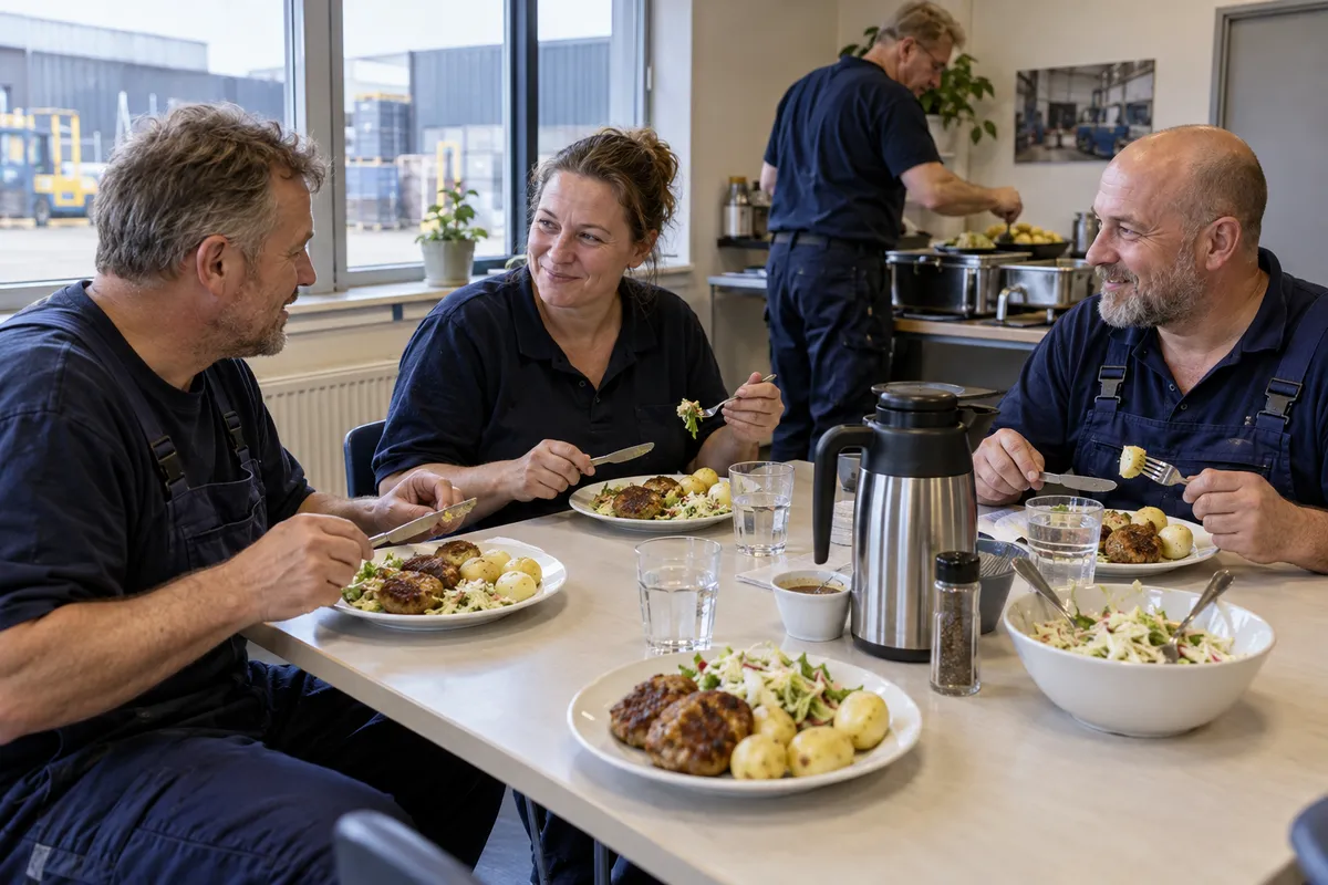 Frokostpause med frikadeller i pauserummet