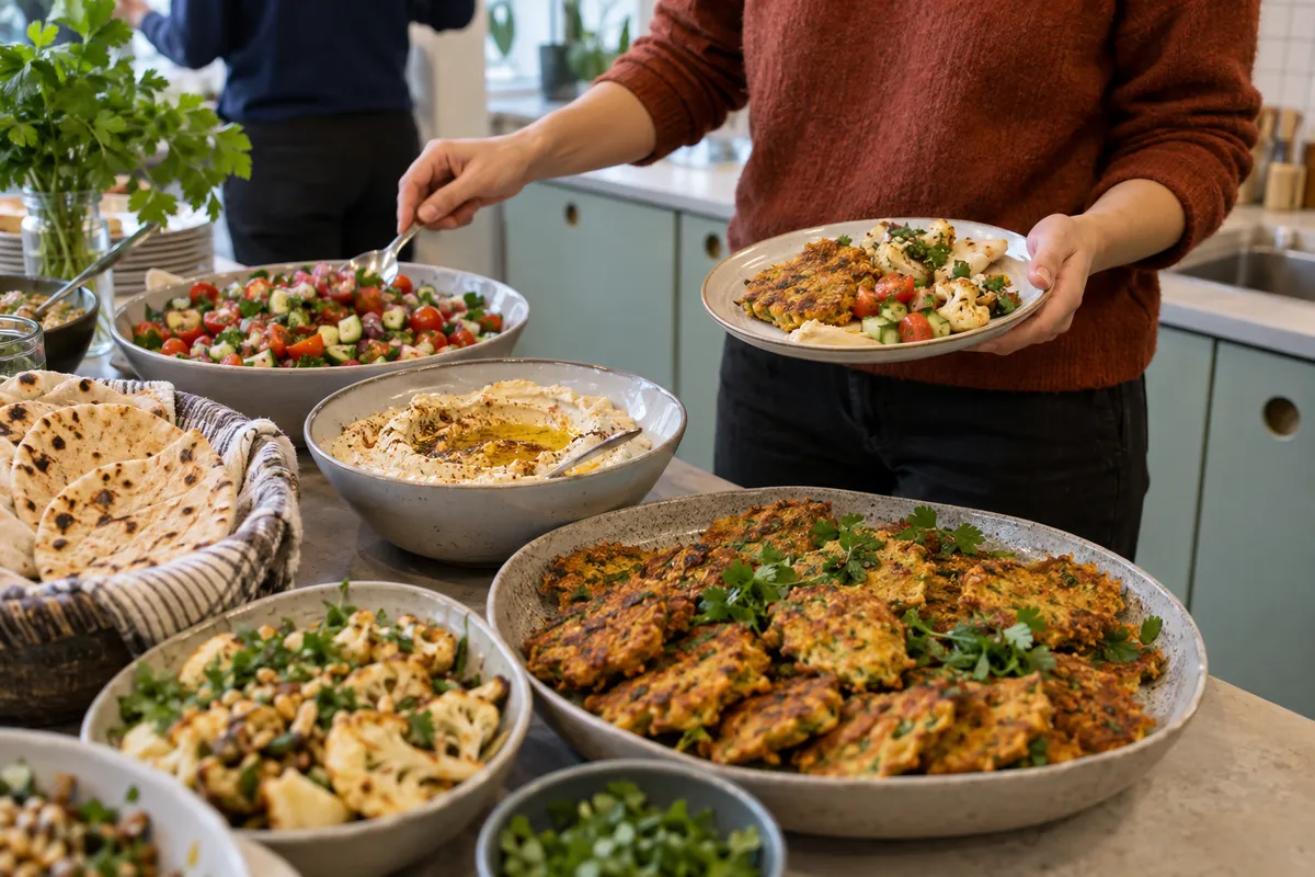 Vegetarisk frokostbuffet i kontorkøkkenet